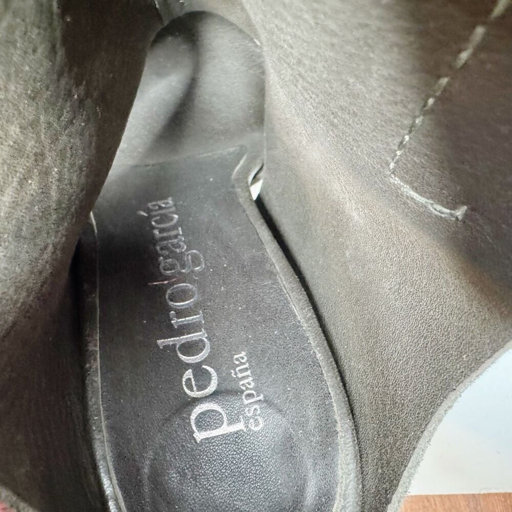 PEDRO GARCIA Suede Dark Olive Green Open Toe Sandals Shoes Heels EU 37.5 US 7.5 - Picture 9 of 10